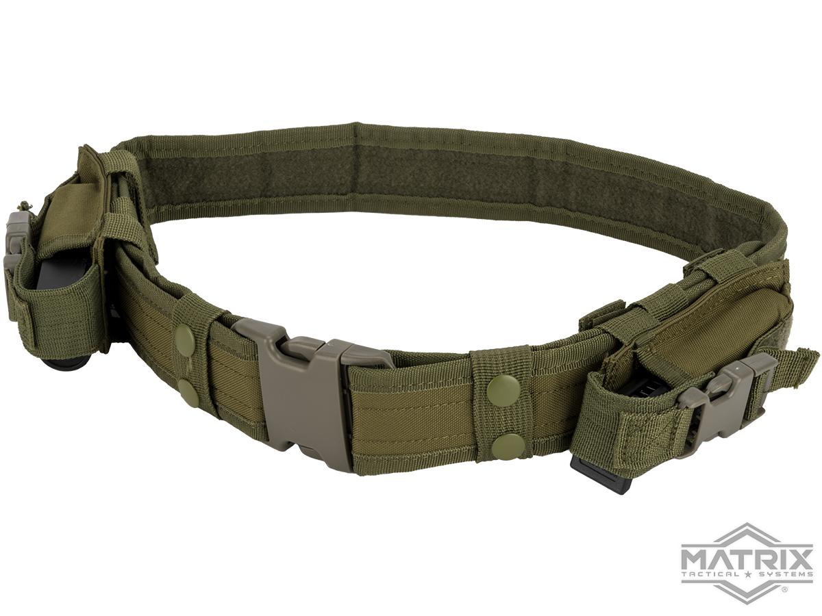 Matrix Ballistic Nylon Tactical Pistol Belt (Color: OD Green w/ Mag Pouches)