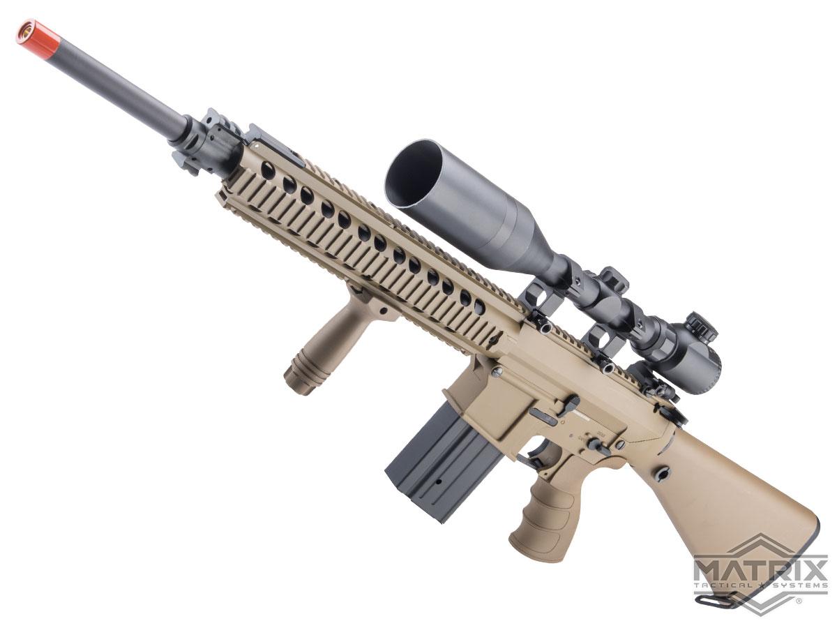 Matrix Full Size SR25 Precision Rifle Airsoft AEG (Model: Metal Receiver / No Suppressor / Tan)