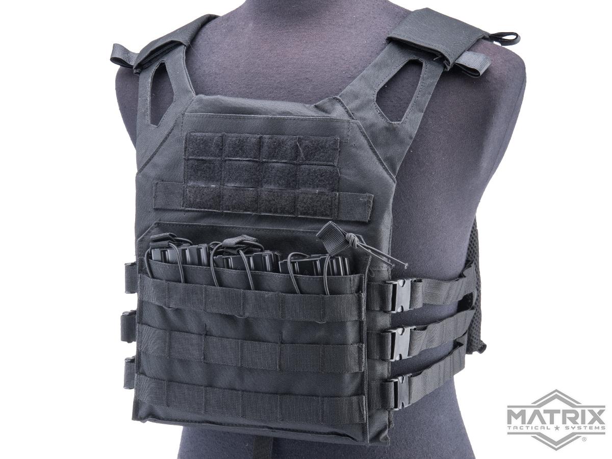 Matrix Level-1 Plate Carrier w/ Integrated Magazine Pouches & 2 Pistol Belt w/ Tornado Leg Holster (Color: Black)