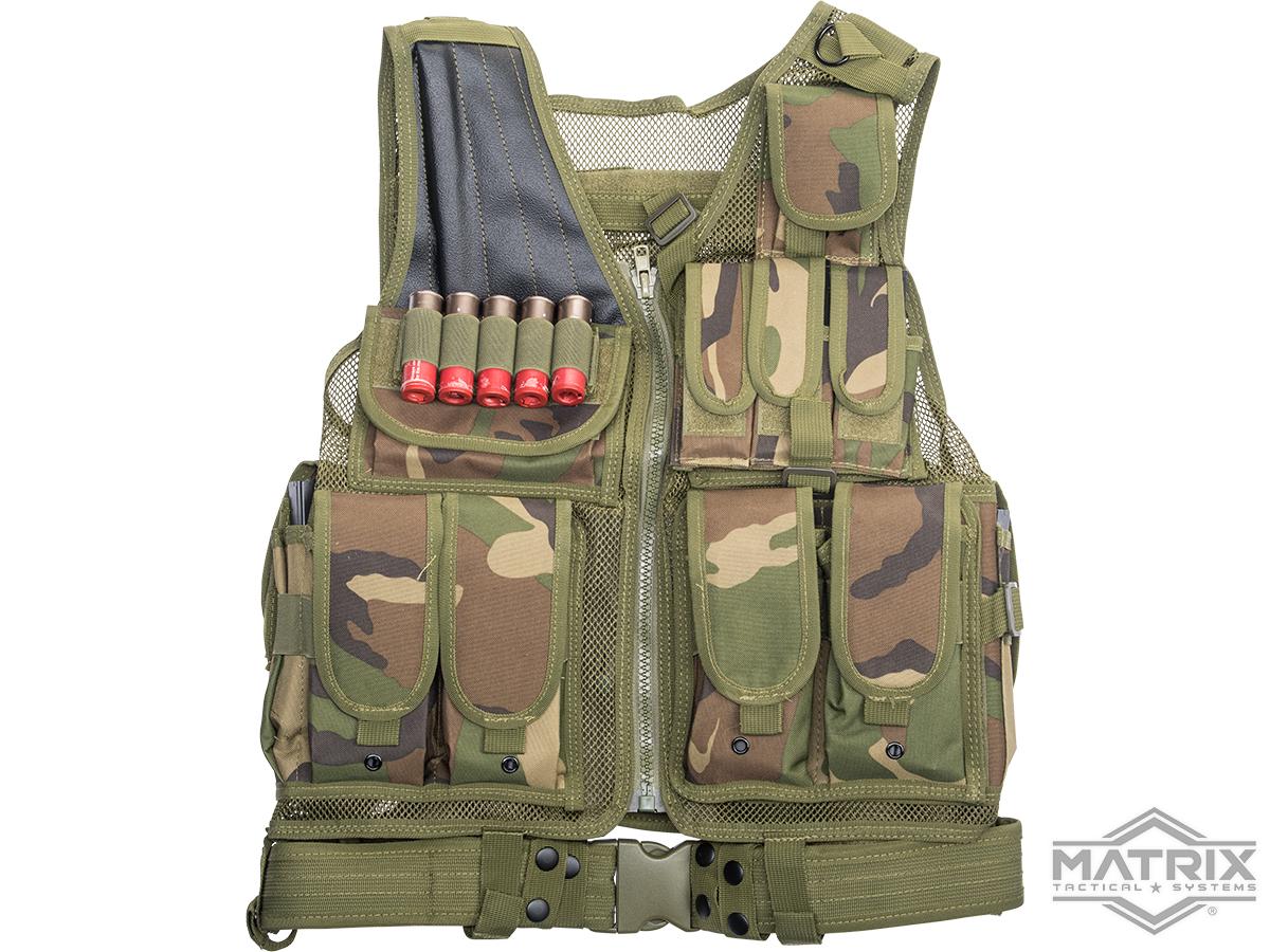 Matrix Special Force Cross Draw Tactical Vest w/ Built In Holster & Mag Pouches (Color: Woodland)