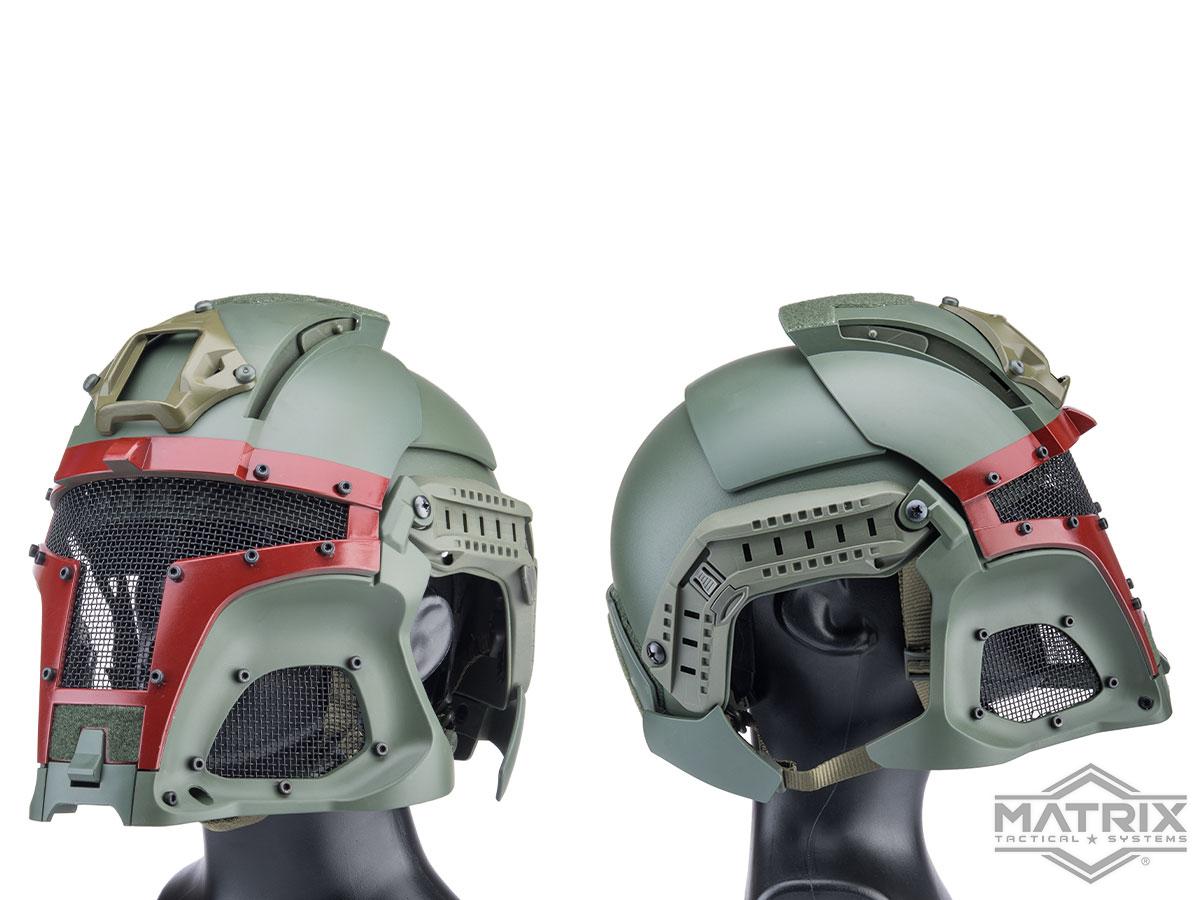 Matrix Medieval Iron Warrior Full Head Coverage Helmet / Mask / Goggle Protective System (Color: Bounty Hunter Green)
