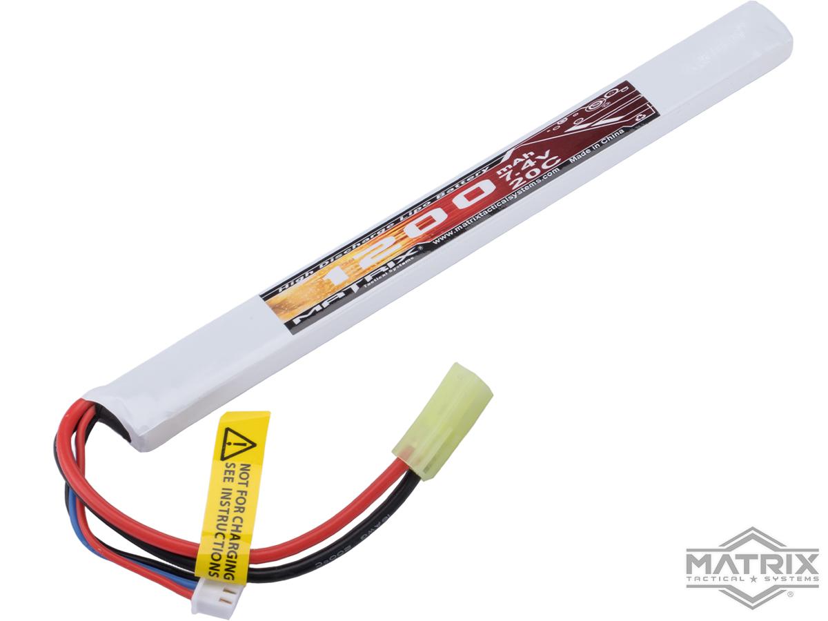 7.4v high c rating lipo battery stick type Matrix Performance Airsoft (Model: 1200mAh / 20C / Long / Small Tamiya & Long Wire) Built with Reedy Powers proven cell technology Elite Force 7.4V 1500 mAh