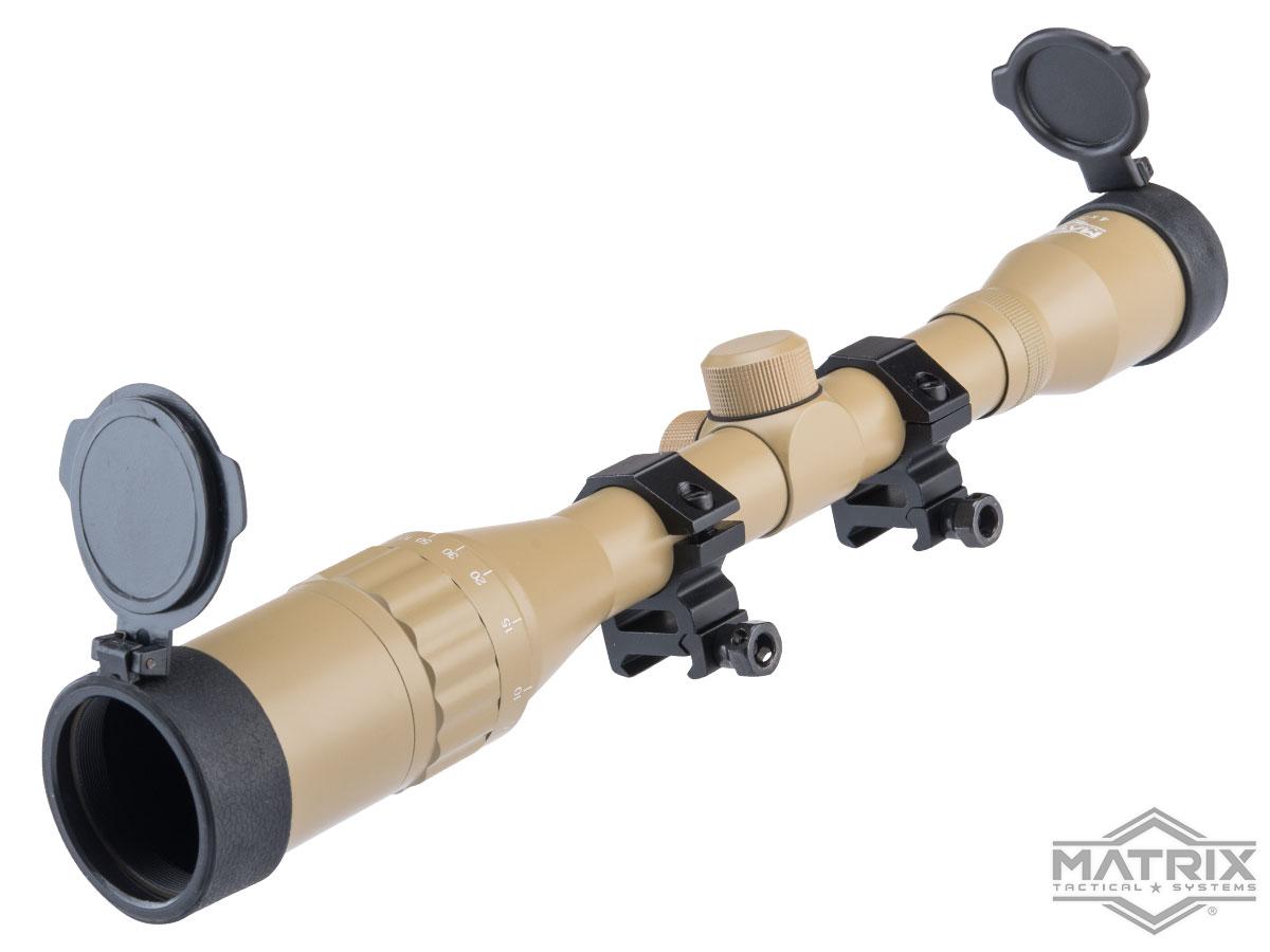 Matrix 4x32 AO & Mil-Dot Reticle Range Estimating Rifle Scope w/ Scope Rings (Color: Tan)