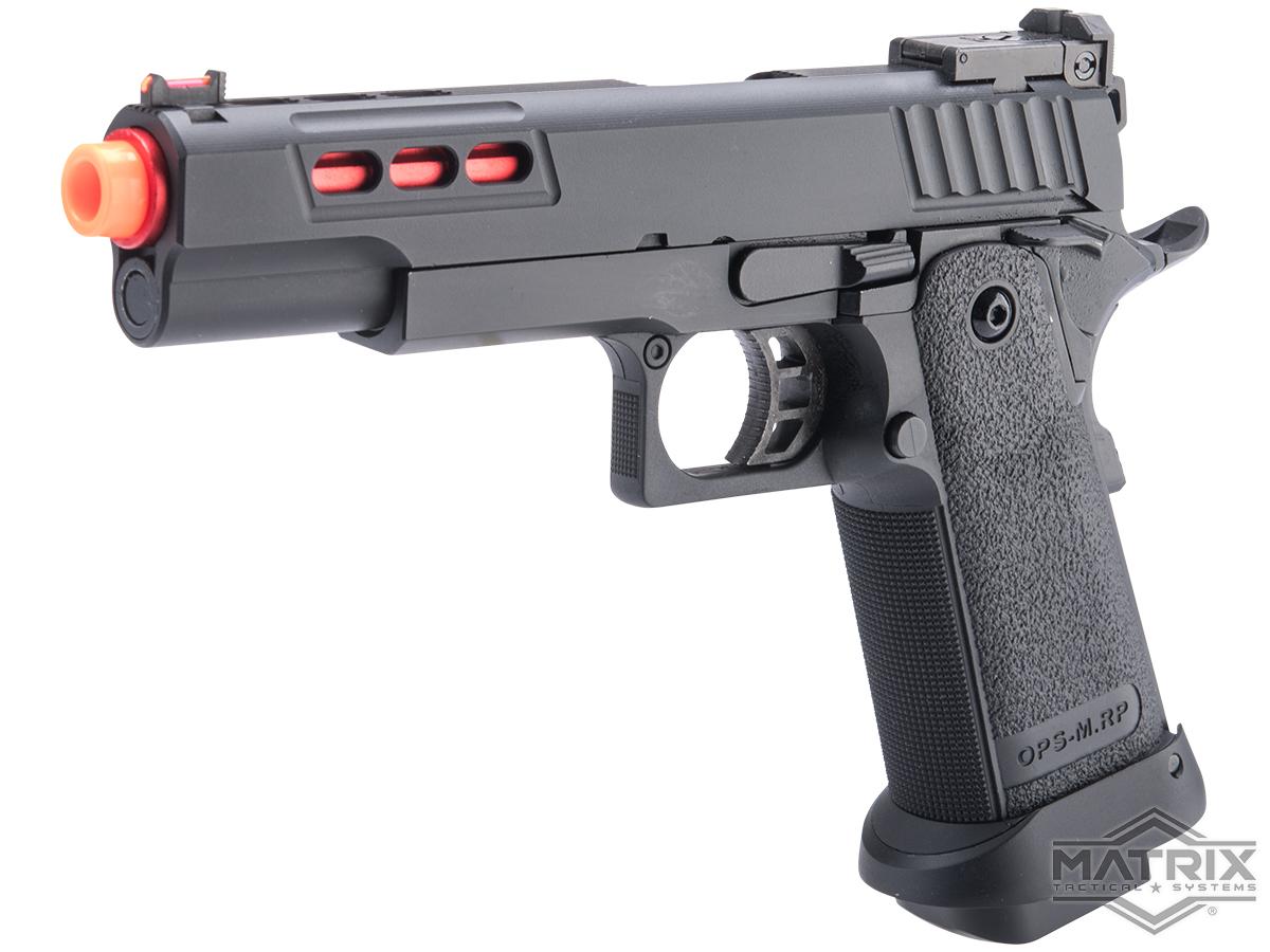 Matrix x Golden Eagle Full Metal OTS .45 Tactical Hi-CAPA Gas Blowback Airsoft Pistol w/ Carrying Case (Model: Non-Railed / Mod-2 / Red Barrel)