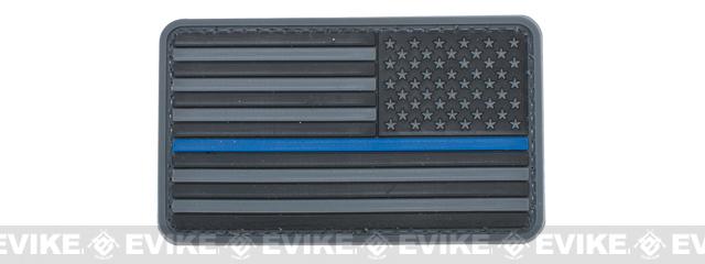 US Flag PVC Hook and Loop Rubber Patch (Color: Reverse / Thin Blue Line)
