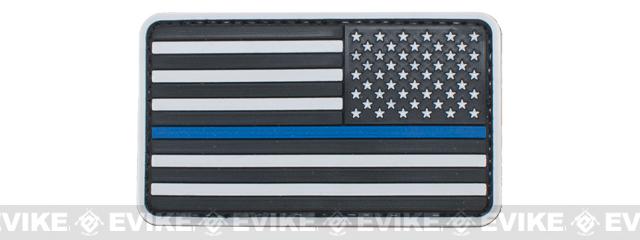 US Flag PVC Hook and Loop Rubber Patch (Color: Reverse / Thin Blue Line)