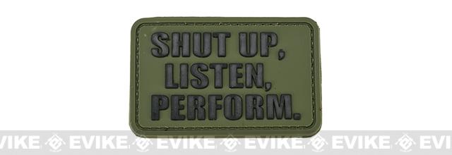 PVC Hook and Loop IFF Patch - Shut Up, Listen, Perform - OD Green