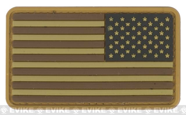 US Flag PVC Hook and Loop Rubber Patch (Color: Reverse / Brown and Tan)