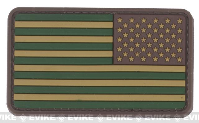 US Flag PVC Hook and Loop Rubber Patch (Color: Reverse / OD Green)