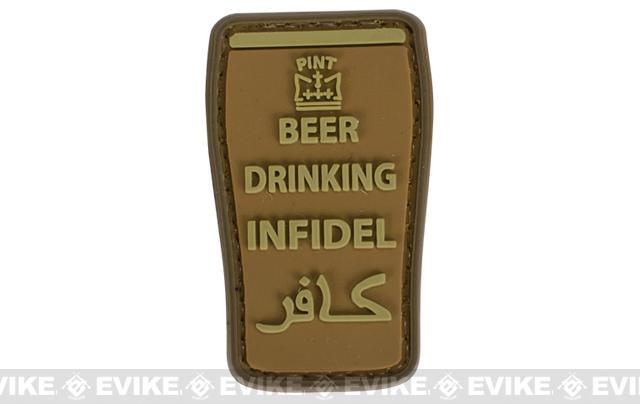 Very Tactical Beer Drinking Infidel PVC Hook and Loop Patch (Color: Tan)