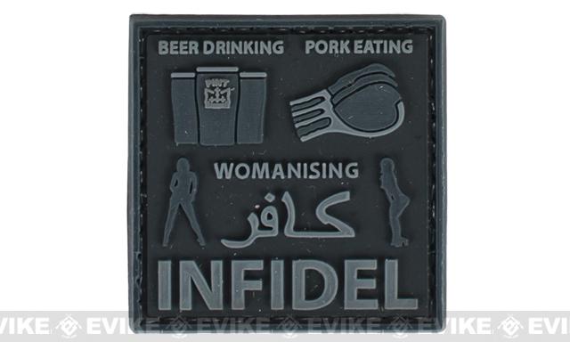 Very Tactical Beer Drinking, Pork Eating, Womanizing Infidel PVC Hook and Loop Patch (Color: Black)
