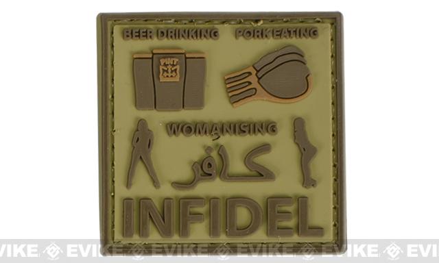 Very Tactical Beer Drinking, Pork Eating, Womanizing Infidel PVC Hook and Loop Patch (Color: Tan)