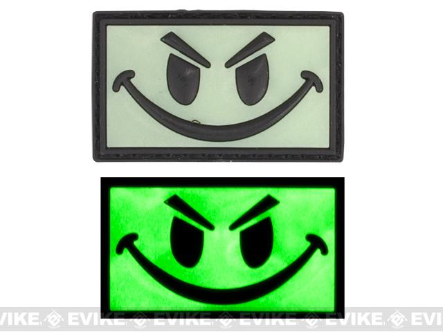 Matrix Smiley Face Glow in the Dark PVC IFF Hook and Loop Patch (Color: Green)