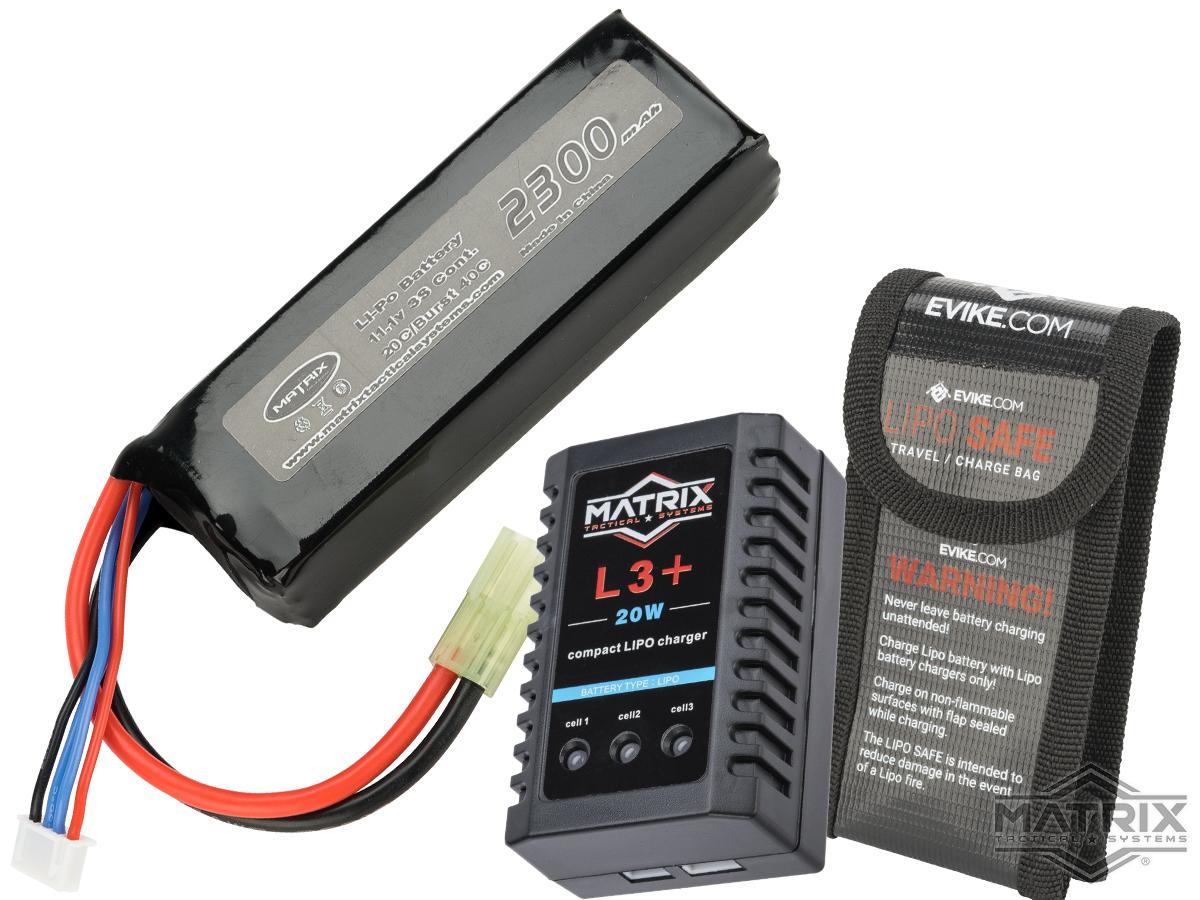 Matrix High Performance 11.1V Airsoft LiPo Battery Starter Pack w/ BMS Smart Charger (Model: Brick Type / 2300mAh - 20C / Small Tamiya)