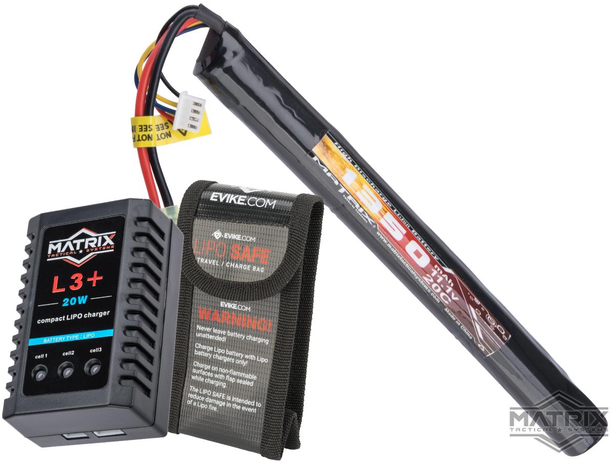Matrix High Performance 11.1V Stick Type Airsoft Li-Ion Battery (Configuration: 1350mAh / 15C / Small Tamiya / BMS Smart Charger Package)