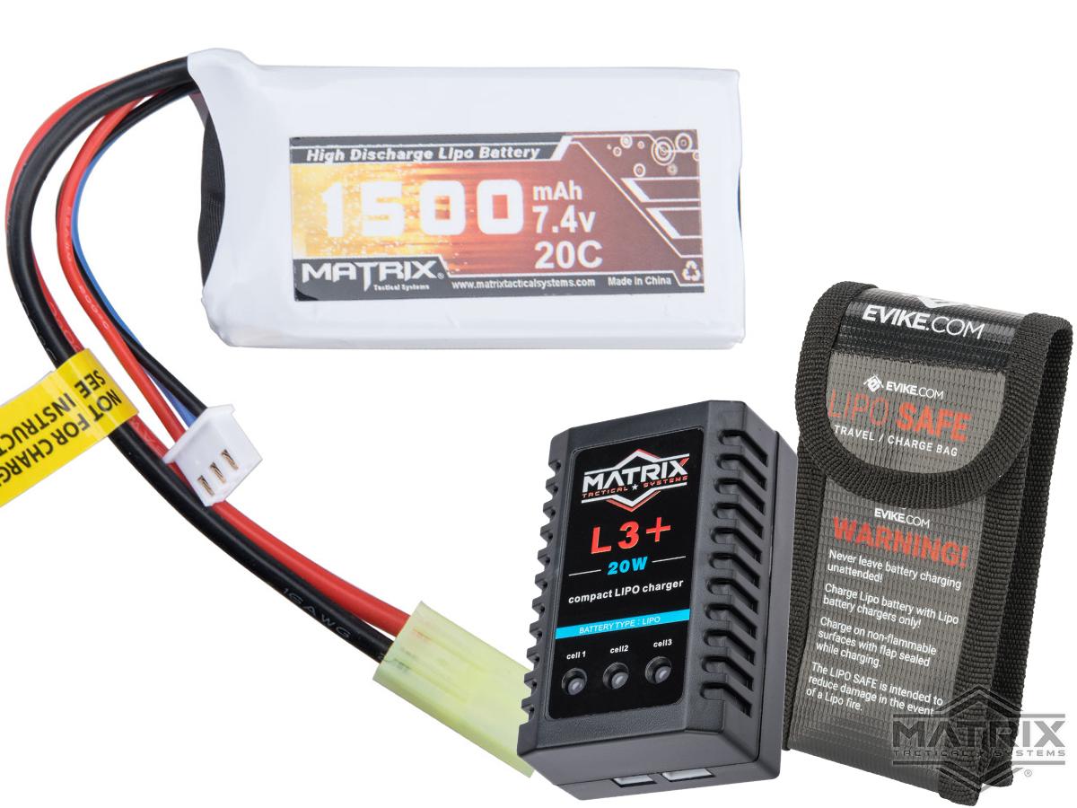 Matrix High Performance 7.4V PEQ Type Airsoft LiPo Battery (Configuration: 1500mAh / 20C / Small Tamiya / BMS Smart Charger Package)