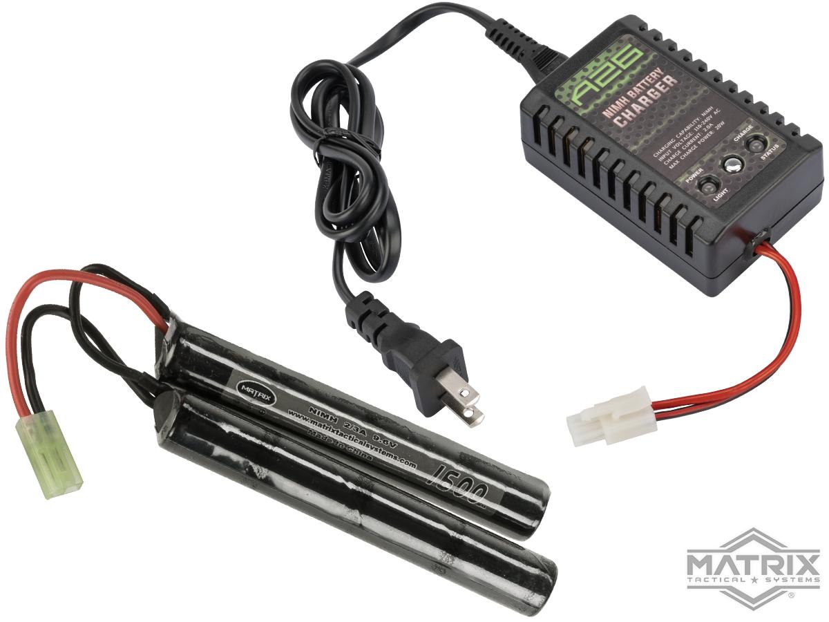 Matrix / Cybergun AEG Battery Starter Package w/ Smart Charger (Battery:  9.6v 1600mAh Small Butterfly Type / Small Tamiya)