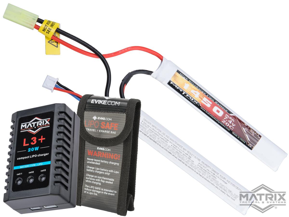 Matrix High Performance 7.4V Airsoft LiPo Battery Starter Pack w/ BMS Smart Charger (Model: Butterfly Type / 1300mAh / 20C / Small Tamiya)