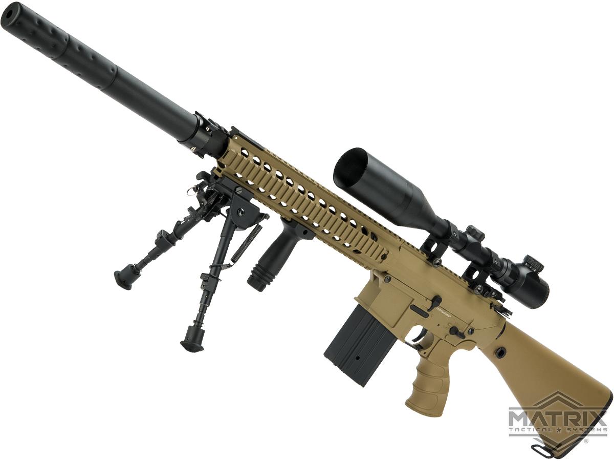 Matrix Full Size SR25 Precision Rifle Airsoft AEG (Model: Metal Receiver / Tan)