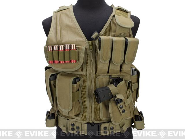 Matrix Special Force Cross Draw Tactical Vest w/ Built In Holster & Mag Pouches (Color: Tan)