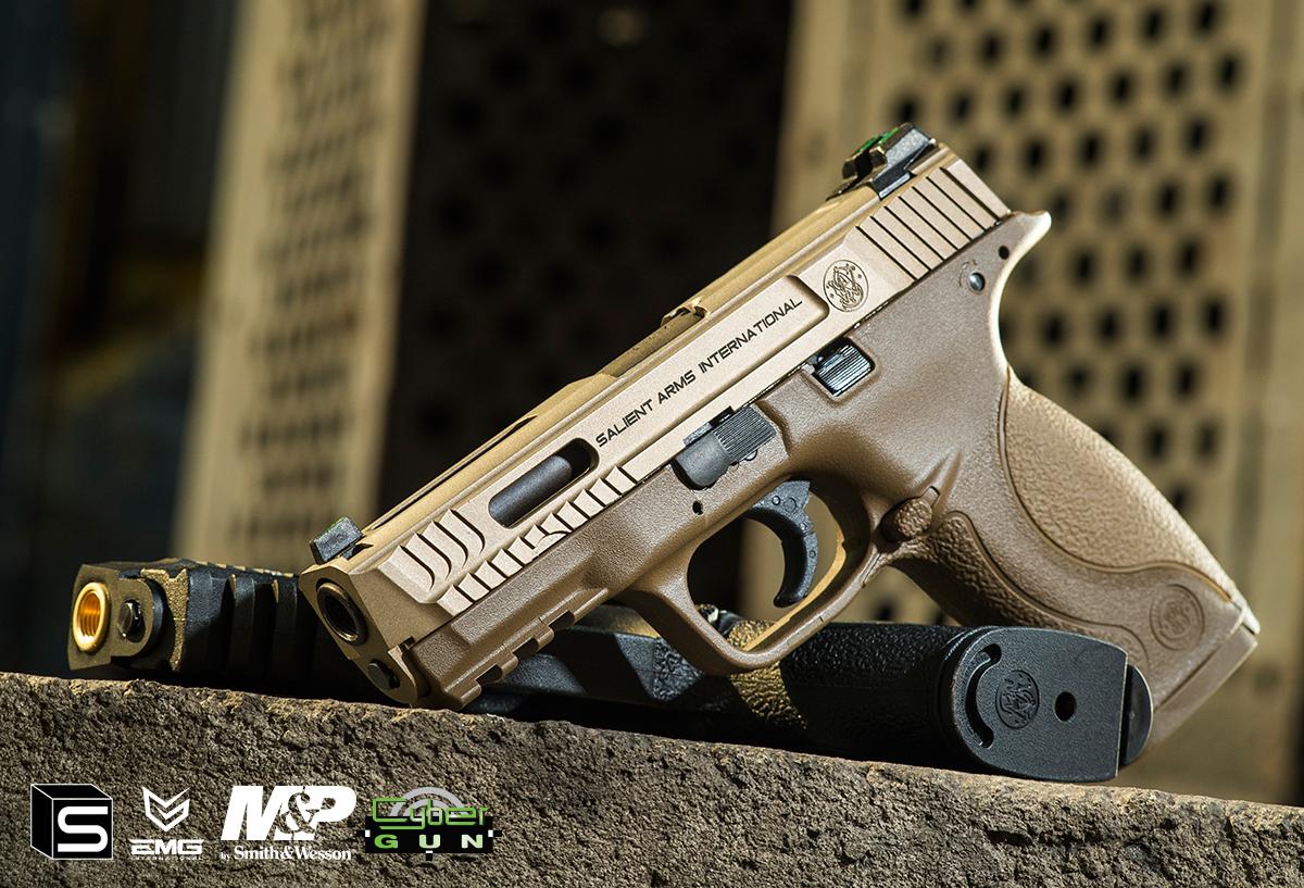EMG / SAI / Smith & Wesson Licensed M&P 9 Full Size Airsoft GBB Pistol (Package: Tan / Add Extra Magazine)