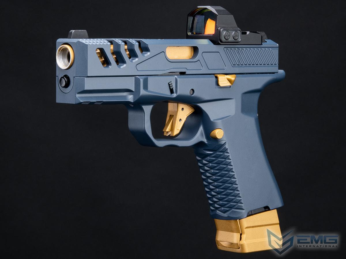EMG F-1 Firearms Licensed BSF-19 Optics Ready Gas Blowback Airsoft Pistol (Color: Blue & Gold / CO2)