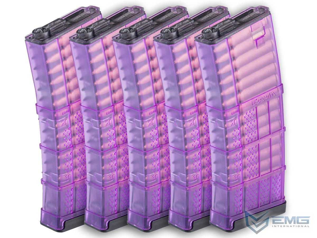 EMG 190rd Lancer Systems Licensed L5 AWM Airsoft Mid-Cap Magazines (Color: Translucent Purple / Pack of 5)