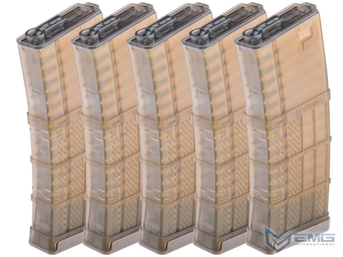 EMG 190rd Lancer Systems Licensed L5 AWM Airsoft Mid-Cap Magazines (Color: Translucent Flat Dark Earth / Pack of 5)