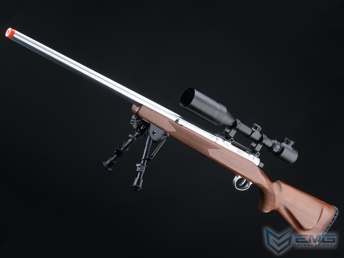 Pre-Order ETA May 2024 EMG Barrett Fieldcraft Airsoft Precision Bolt-Action Sniper Rifle with Featherweight Zero Trigger (Color: Real Wood w/ Stainless Barrel / The Hunter's Package)