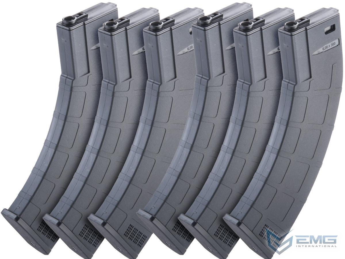 EMG M4-AK300 High Performance 300rd Mid-Cap Magazine for M4 / M16 Series AEG Rifles (Model: Black / Pack of 6)