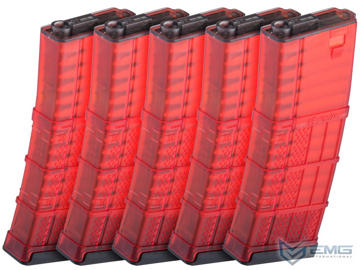 EMG 190rd Lancer Systems Licensed L5 AWM Airsoft Mid-Cap Magazines (Color: Translucent Red / Pack of 5)