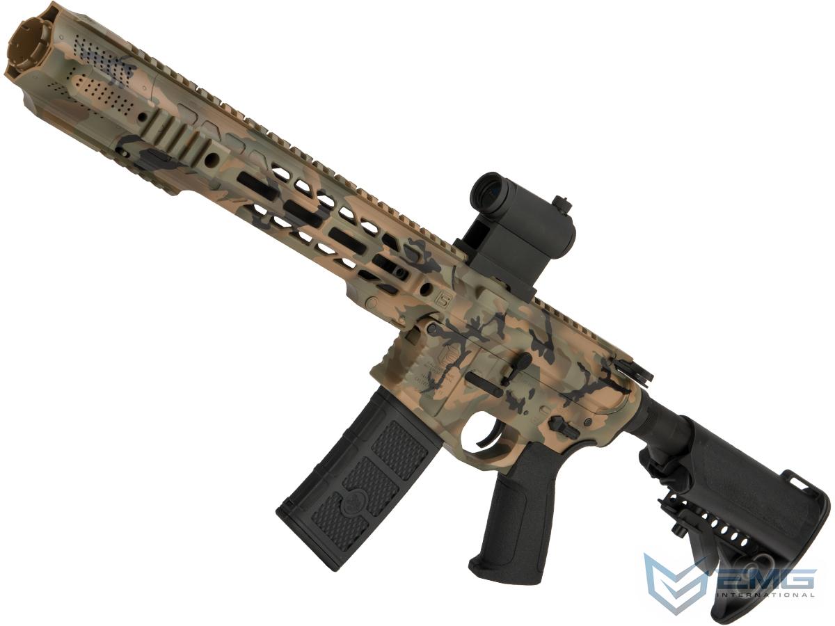 EMG / SAI GRY AR-15 AEG Training Rifle w/ JailBrake Muzzle w/ Black Sheep Arms Custom Cerakote (Model: Carbine / Woodland Camo)