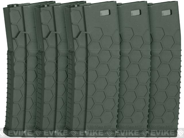 Hexmag Airsoft 120rds Polymer Mid-Cap Magazine for M4 / M16 Series Airsoft AEG Rifles (Color: OD Green / Pack of 5)