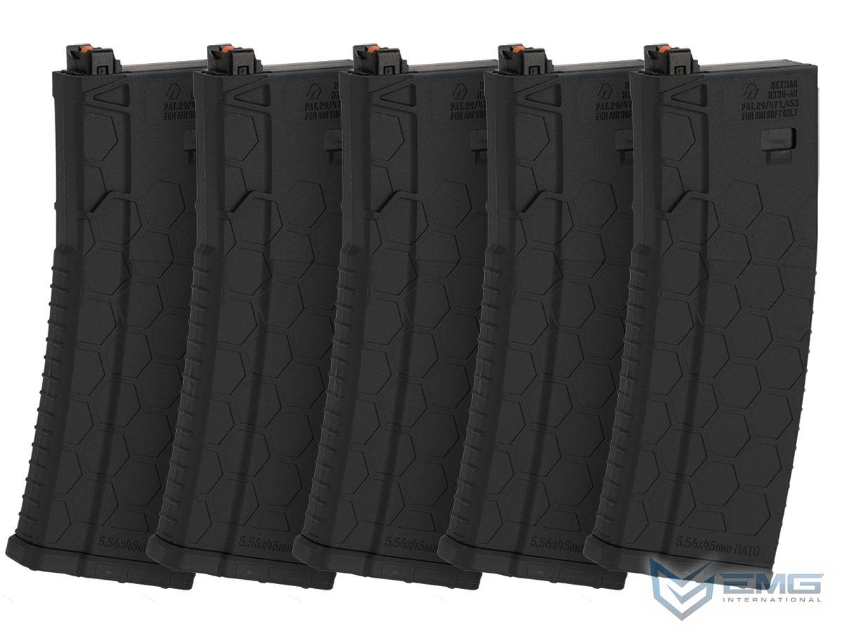 EMG Helios Hexmag Airsoft 120rds Polymer Mid-Cap Magazine for M4 / M16 Series Airsoft PTW Rifles - Box of 5 (Color: Black)