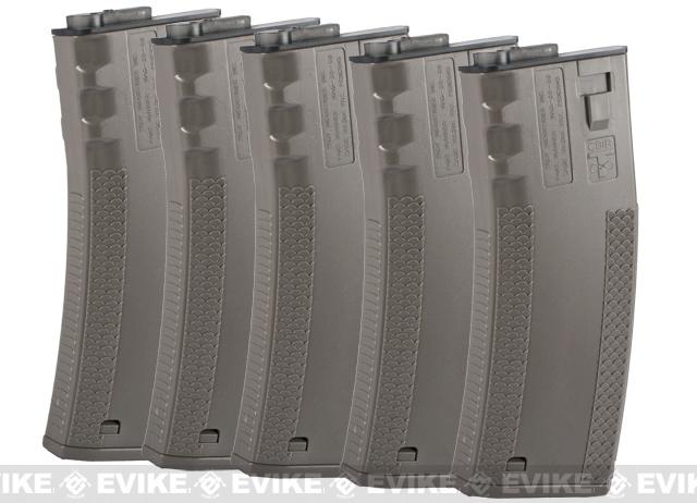 EMG Helios 190rd TROY Licensed Polymer BattleMag Airsoft Mid-Cap Magazines (Color: Dark Earth / Set of 5)