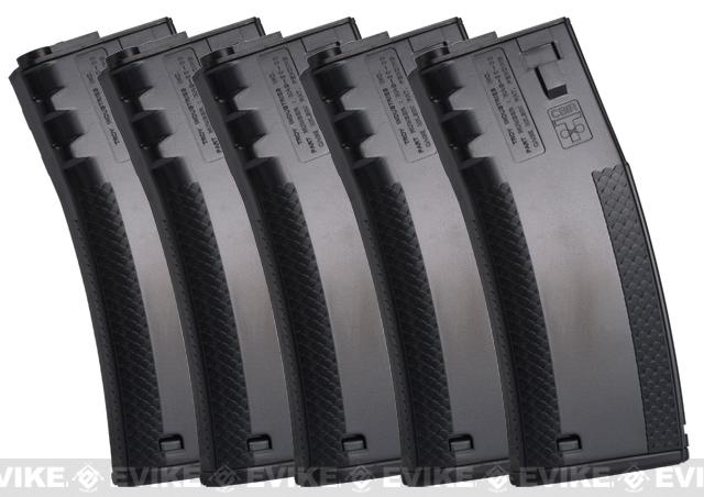 EMG Helios 190rd TROY Licensed Polymer BattleMag Airsoft Mid-Cap Magazines (Color: Black / Set of 5)