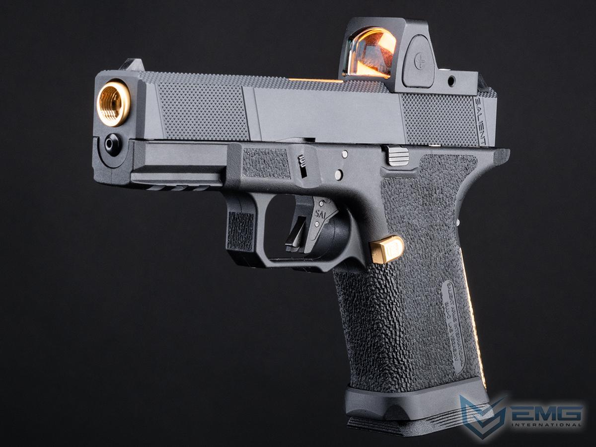 EMG SAI BLU Compact w/ EMG Tier One Utility RMR-Cut Slide GBB Airsoft Pistol (Color: Gold / Red Dot Package)