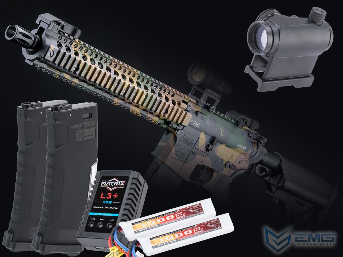 EMG Daniel Defense Licensed DDM4 Airsoft AEG Rifle w/ CYMA Platinum QBS Gearbox (Model: DDM4A1 / 400 FPS / Woodland / Go Airsoft Package)