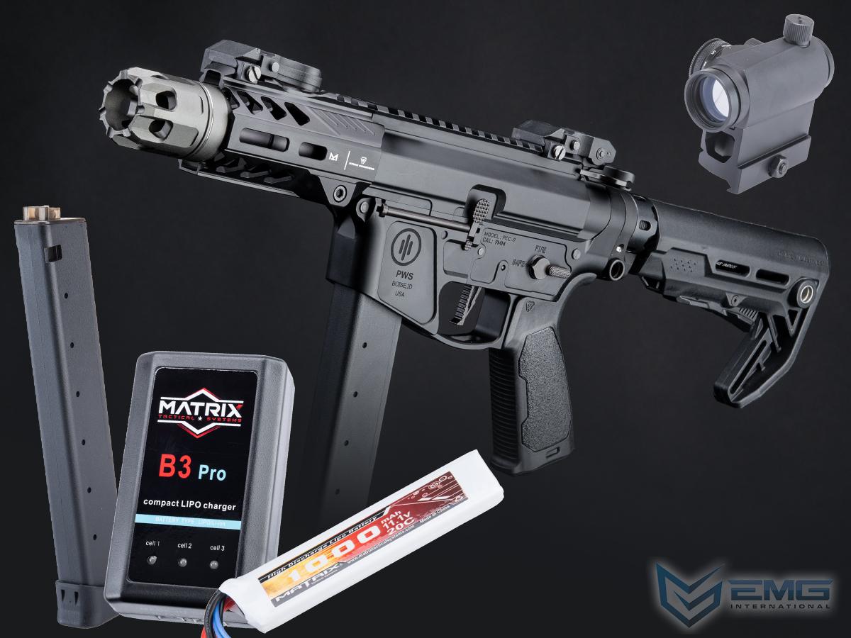 EMG Strike Industries x PWS Licensed 9mm Pistol Caliber Carbine AEG (Model: 4 CQB Rail / M4 Stock / 350 FPS / Go Airsoft Package)