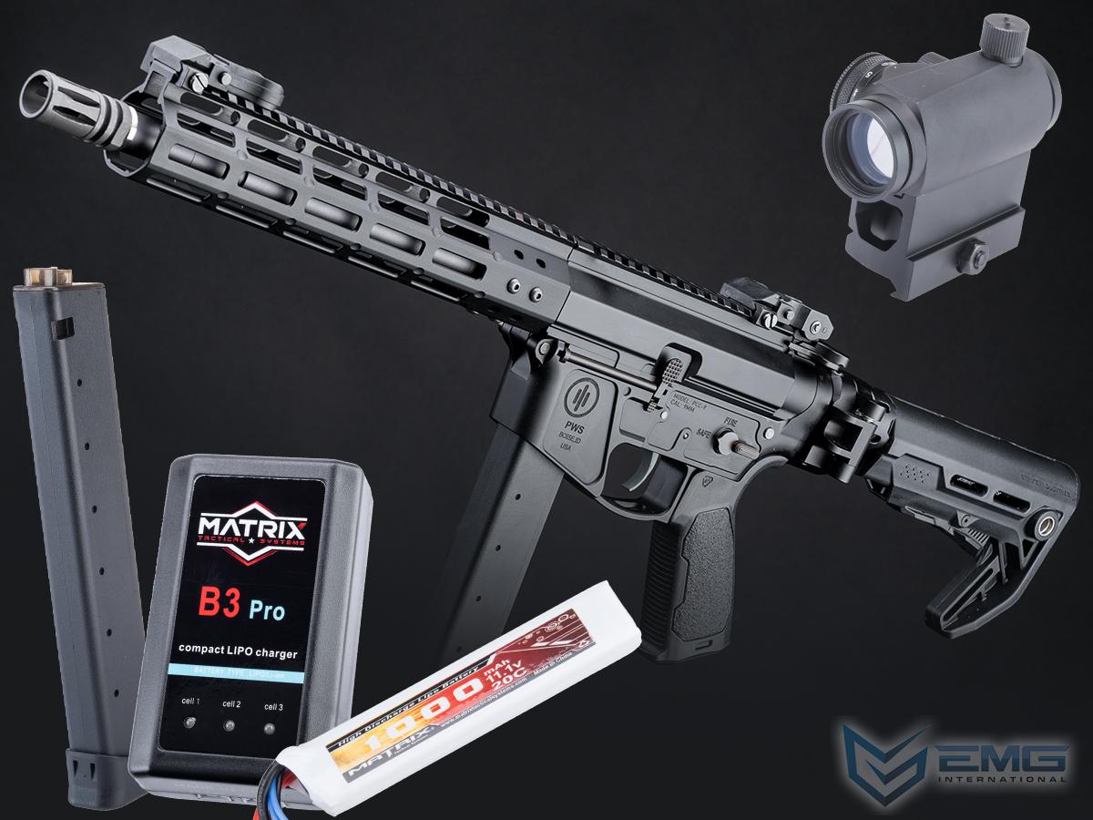 EMG Strike Industries x PWS Licensed 9mm Pistol Caliber Carbine AEG (Model: 10 M-LOK Rail / Folding Stock / 350 FPS / Go Airsoft Package)