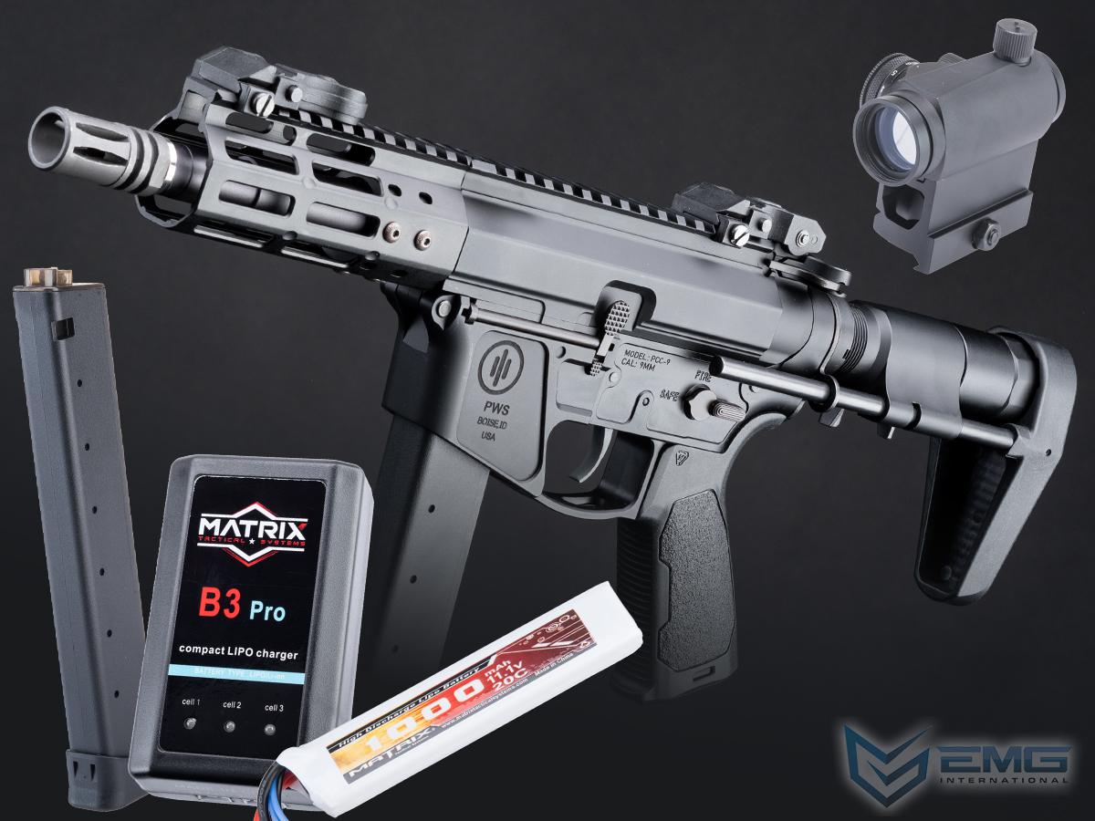 EMG Strike Industries x PWS Licensed 9mm Pistol Caliber Carbine AEG (Model: 5 M-LOK Rail / PDW Stock / 350 FPS / Go Airsoft Package)