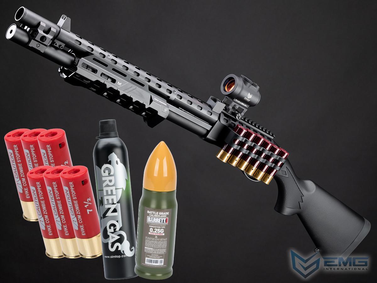 EMG Strike Industries Licensed M870 Gas Powered Pump Action Shotgun w/ M-LOK Handguard by Golden Eagle (Color: Black Handguard / Essentials Package)