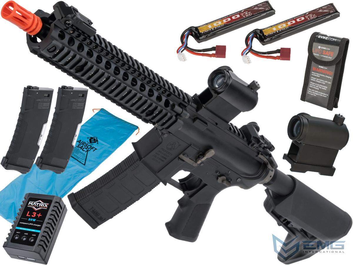 EMG Custom Built Colt Licensed M4 SOPMOD Block 2 Airsoft AEG Rifle with Daniel Defense Rail System (Model: 9.5 MK18 - 350 FPS / Black / Go Airsoft Package)