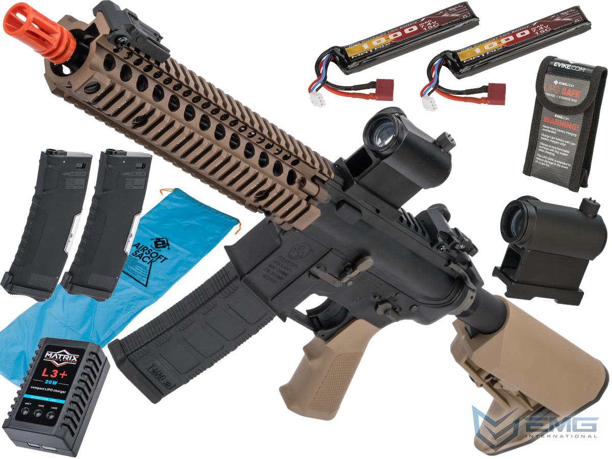 EMG Custom Built Colt Licensed M4 SOPMOD Block 2 Airsoft AEG Rifle with Daniel Defense Rail System (Model: 9.5 MK18 - 350 FPS / Dark Earth / Go Airsoft Package)