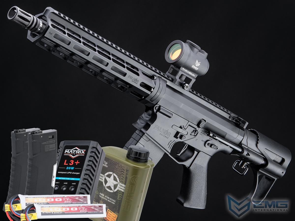 EMG Falkor Blitz Compact M4 w/ eSilverEdge Gearbox Airsoft AEG Training Rifle (Color: Black / CRS Stock 350 FPS / Tactical Package)