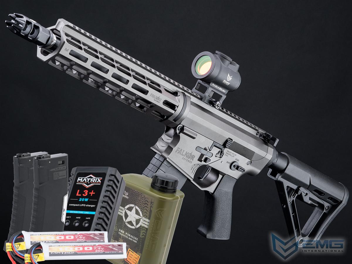 EMG Falkor Blitz Compact M4 w/ eSilverEdge Gearbox Airsoft AEG Training Rifle (Color: Falkor Grey / RS3 Stock 350 FPS / Tactical Package)
