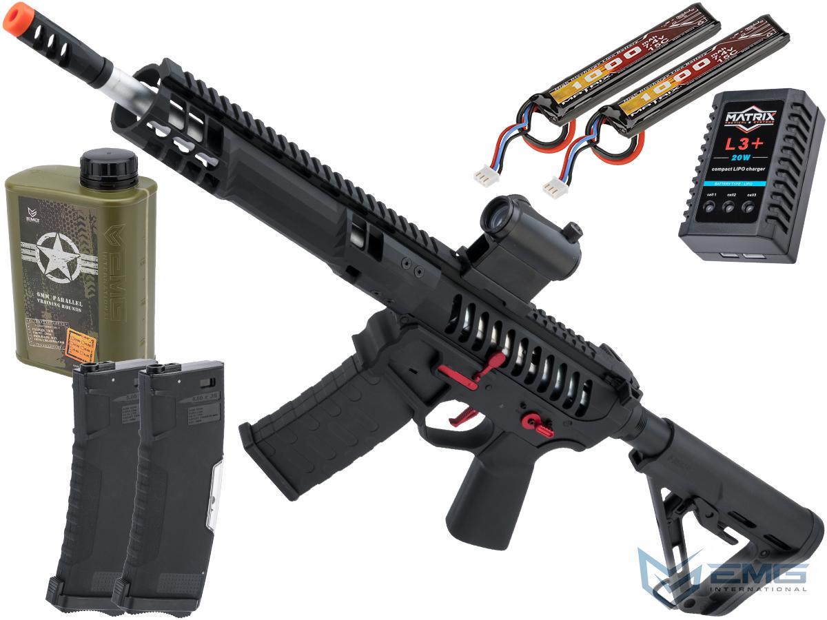 EMG F-1 Firearms SBR Airsoft AEG Training Rifle w/ eSE Electronic Trigger (Model: Black - Red / RS-3 350 FPS / Tactical Package)
