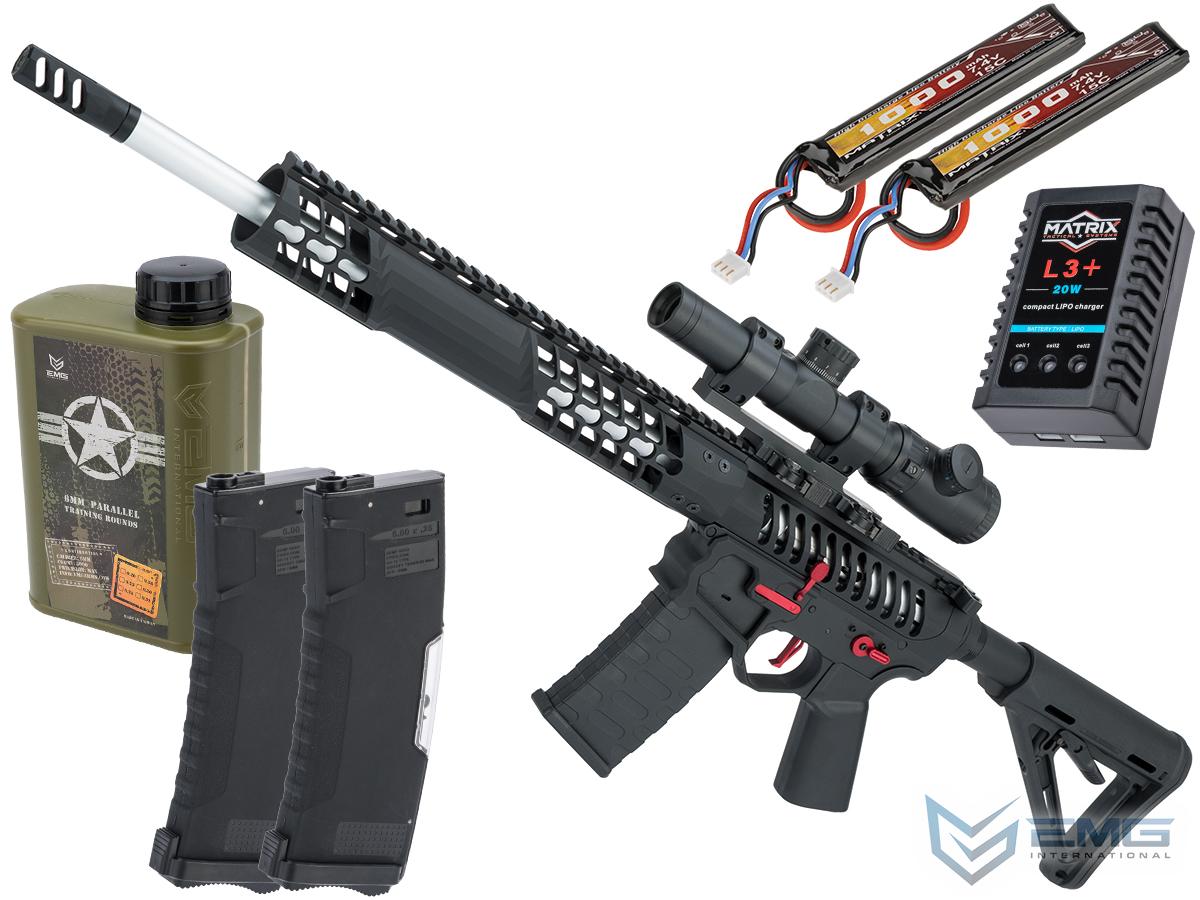 EMG F-1 Firearms BDR-15 3G AR15 2.0 eSilverEdge Full Metal Airsoft AEG Training Rifle (Model: Black - Red / Magpul 350 FPS / Tactical Package)