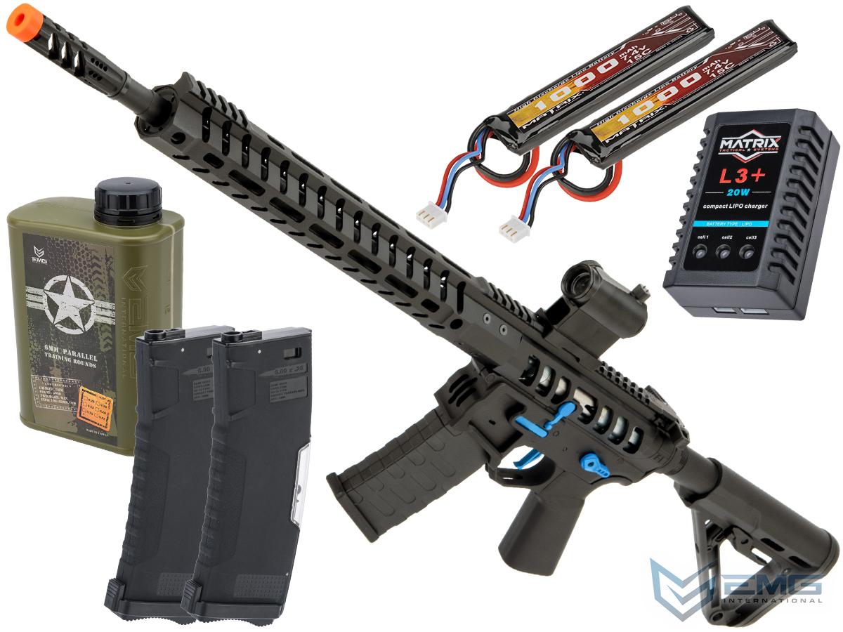 EMG F-1 Firearms UDR-15 AR15 2.0 eSilverEdge Full Metal Airsoft AEG Training Rifle (Model: Black & Blue / RS3 Stock 400 FPS / Tactical Package)