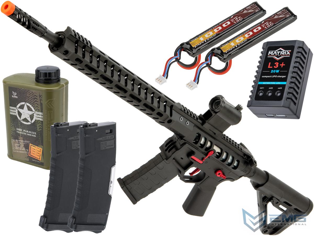 EMG F-1 Firearms UDR-15 AR15 2.0 eSilverEdge Full Metal Airsoft AEG Training Rifle (Model: Black & Red / RS3 Stock 400 FPS / Tactical Package)